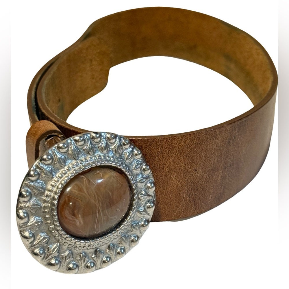 Vintage Brown Brazilian Belt with Natural Agate Stone Buckle